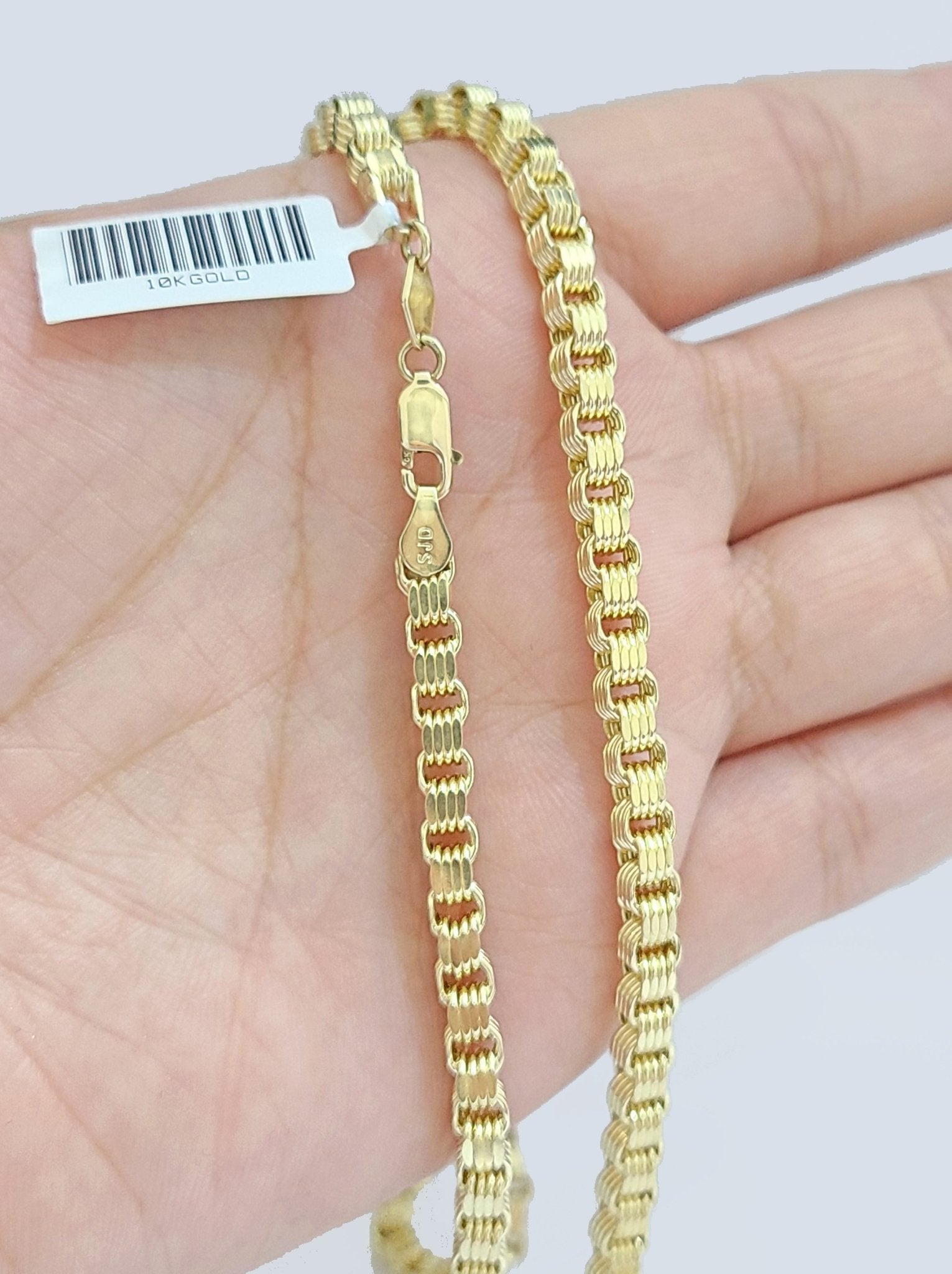 10K Yellow Gold Box Byzantine Chain Necklace 24'' Inch 4mm Real 10kt Lobster Lock - GoldenlinQ